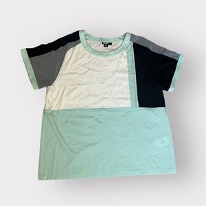DKNY Mint Grey White Black Colorblock Short Sleeve Blouse